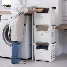 EZLIVING 堆疊型洗衣籃 45L, 白色, 3個