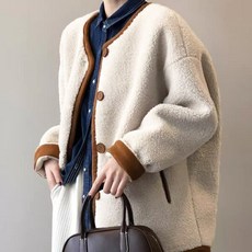 ORZQU 가을 겨울 여성 뽀글이 코트 후리스 캐주얼 루즈핏 따뜻한 아우터 모피 일체형 램스울 자켓