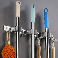 스텐 청소도구걸이 밀대걸이 빗자루 거치대 벽걸이 타공식 화장실 공용 업소용, 1개, 그레이