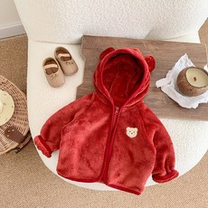 JUJU BABY 寶寶絨毛外套 小熊帶帽開衫