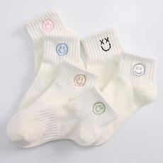 이너피아 스마일 자수 여성 발목양말 학생 단목 흰 양말 6켤레
