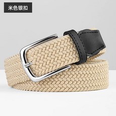 스트레치 우븐 투어 다크네이비 골프 벨트 퍼포먼스 화이트, 1개, K. 베이지 실버 버클