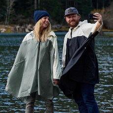 남녀공용 케이프형 라이더 우의 우비 비옷 레인코트, 1개, 카키\FREE