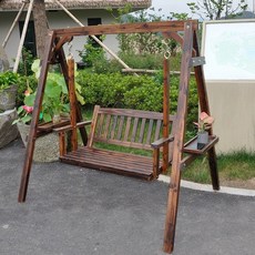 야외 흔들의자 그네 테라스 공원 주택 카페 철제 전원주택, E. 612C 브라운 쿠션 포함, 소형 사각 우드 캐노피 없음 612C