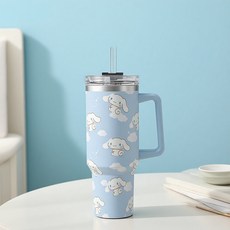 Tiger Pavilion 캐릭터 대용량 304 스테인리스 스틸 텀블러, 1개, 블루 + 화이트