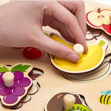 CO 원목 꼭지퍼즐 10가지 과일그림 예쁜 일러스트 안전한 퍼즐놀이 어린이집 발달교구, 1개