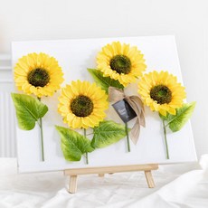 [플라워트리] 해바라기 조화 액자 라인+이젤 set 50x47cm 인테리어 꽃 테이블 장식 소품 금전화 풍수 개업 집들이, 색상:set(이젤포함)