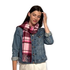 Humble Hilo 울 스카프 헤리티지 격자무늬 씨폼 블루 140694, 핑크 및 와인