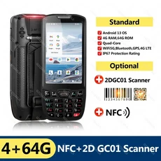 안드로이드 13 PDA 4G + Qualcomm 프로세서 CPU 1D 2D 바코드 스캐너 리더 NFC IP67 견고한 데이터 수집기, 03 AU, 02 2DGC01 Scanner NFC