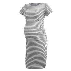 Smallshow 여성용 반소매 임산부 원피스 주름 장식 임부복 블랙. X-Large 231664