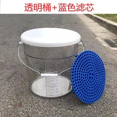 17L 透明洗車水桶 帶蓋 刻度桶, 特厚17L透明洗車桶-藍色濾芯