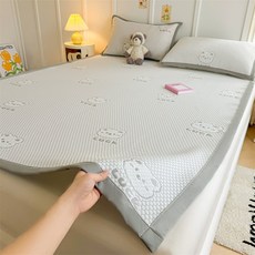 BOLEBIO 침대패드 여름 시원한 냉감패드 쿨매트 고정밴드형 침대시트 겸유 싱글 슈퍼싱글 퀸 킹, 그레이