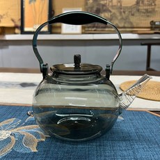 인덕션유리티팟 유리 주전자 홍차티팟 엔틱 티웨어 나무손잡이 티포트 세라믹, 반투명 검정 1200ml 주전자, 손잡이가 있는 주전자