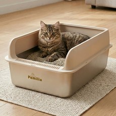 고양이 스텐 대형 화장실 세균 냄새 걱정없는 위생적인 스테인레스 평판형 개폐형 스테인리스 고양이화장실, 1개, 베이지
