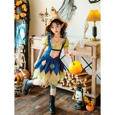 臺灣出貨 發票【萬聖節】萬聖節兒童服裝寶寶童裝稻草人田園裝扮裙子女童小醜女巫婆錶演服 萬聖節服飾 萬聖節服裝 cos裝