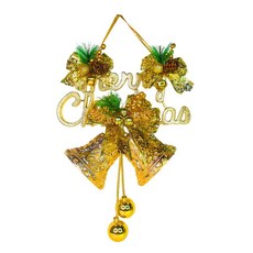 摩達客 台灣製精緻聖誕吊飾 12吋聖誕快樂英文字牌雙鐘吊飾 歐美外銷款, 燦金色, 1個