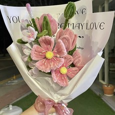 한국어 동영상 제공 양귀비 꽃다발 DIY 모루철사 패키지 생일선물 부케 만들기 수업, 핑크
