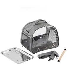 鸚鵡外出包 鸚鵡外出籠 鸚鵡背包 鳥外出包 小寵外出包, 1個, 大號灰色_[托盤+站棍], 灰色