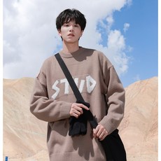 투니스 남성 트렌디 레터링 라운드넥 긴소매 스웨터