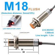 유도형 근접센서 M12 NPN NO DC 6-36V 금속 감지 산업용 스위치 M8 M18 30 접근 센서 유도 형 근접 12V AC 110V NC PNP 1.2m 라인, 43)LJ18A3-5, AC 2-wire NC