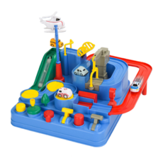 台灣現貨 汽車闖關大冒險 軌道車 送三台車 汽車闖關 多關卡 兒童玩具 免電池玩具 彩盒裝, 1個, 藍色, 藍色