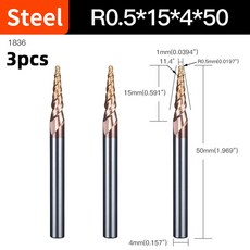 HUHAO 1/3PCS 볼 노즈 엔드 밀 나선형 테이퍼 3D 조각 비트 초경 CNC 밀링 커터 우드 라우터, 31836