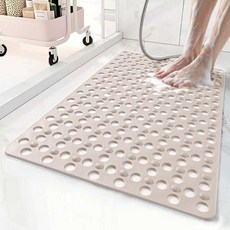 브리림 논 슬립 욕조 매트 및 샤워 31x17 인치 퀵 드라이 배수구 흡입 컵이 있는 욕조용 부드럽고 편안한 안전한 욕실 바닥 타일회색, Khaki, 1