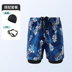 大尺碼男款雙層印花速乾泳褲