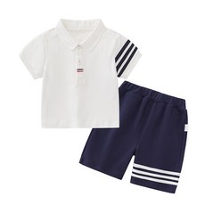 男童學院風套裝夏季短袖週歲禮服 新款英倫寶寶T恤領結小衣服