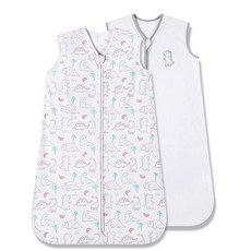 TILLYOU 2팩 아기 수면 주머니 6-12개월 100% 면 웨어러블 담요 0.5 TOG 민소매 여름 양방향 지퍼 그레이 크라운 174145 4417815417, 공룡