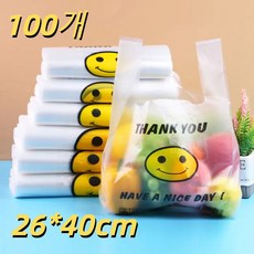 40000KM 스마일 비닐 쇼핑백 예쁜 포장 내구성 봉투, 100개, 투명, 26*40cm