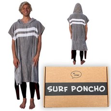 두꺼운 극세사 서핑 판초 (잠수복 체인징 가운/수건) [색상 선택] (블랙), 그레이 및 화이트 스트라이프 (100% 면)