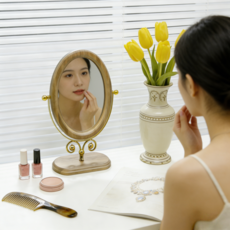 탁상 거울 스탠드 앤티크 침실 탁상 거울 원목 화장 거울 가정용 탁상 나무 중국식 거울 세련된 화장 거울 탁상 거울, 2.라일락+금색