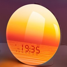 Perobaike 기적의 아침 알람 인공 해돋이 일몰 침실 정서등 깨우기 LED 수면 보조 듀얼 알람 FM 라디오 자연음향 한국어 설명서, 고급판 전체 화면 표시
