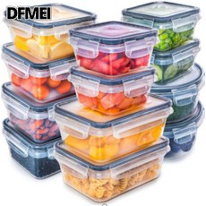 DFMEI 食品級24件套PP飯盒廚房收納保鮮盒 微波可用 雜糧密封儲物盒, 透明, 1個