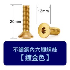 【送工具】墊片螺絲 m6 螺絲框裝飾 汽車車牌螺絲 機車車牌螺絲 M6內六角螺絲, 1個, 鍍金色