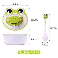 YIChu-家用兒童餐具ins風寶寶碗可愛高顏值母嬰用品專用輔食碗卡通勺子 96P7, 青蛙碗勺, 1個