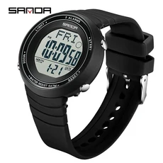 SANDA 트렌디 학생 스포츠 디지털 시계 실리콘 스트랩 카운트다운 발광 방수 50M 남녀 공호환 전자
