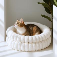 EIRAFUR 雲朵貓窩 寵物窩 兔子窩 寵物睡窩 貓床 | 仿兔毛絨 可拆洗 防滑底 不脫毛 白色/灰色 圓形高邊包圍 支撐頸部, 暮光灰, 1個