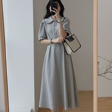 여성 빅사이즈 퍼프소매 롱 원피스 반팔 루즈핏 허리라인 슬림핏 원피스