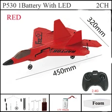 2024 탑 P530 2.4G 2CH RC 비행기 랩터 F22 전투기 버전 LED 조명 자이로스코프 장난감 쉬운 비행이 가능한, 06 RED Foam