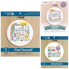 LEISURE ARTS 십자수 키트 3피스 포지티비티 컬렉션 17.8cm(7인치) - 초보자용 자수 키트 - 성인용 십자수 키트 십자수 키트 초보자 패턴, LEISURE ARTS 십자수 키트, 3피스 포지티비티