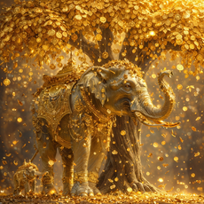 풍수지리 황금나무 황금 코끼리 돈들어오는 그림 캔버스액자 20cm x 20cm, 황금나무와 황금코끼리