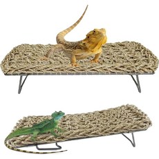 Bearded Dragon 해먹 금속 다리가 있는 대형 바스킹 플랫폼 도마뱀 표범 게코 뱀 서식지를 위한 파충류 탱크 액세서리 소라게 개구리를 위한 직사각형 등반 장식, BEAR 이어ded DRAGON 드래곤 온 해먹 금속