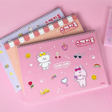 여아용 두꺼운 도화용지 캐릭터 스케치북 35매, 랜덤 발송, 3개