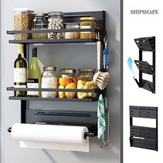 Shipshape 자석형 냉장고 수납선반 틈새수납선반 세탁기 자석 수납함 냉장고 측면 철제 자석선반 2단 접이식 탈부착 욕실 주방 다용도선반, 1개
