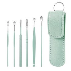 6개 세트 스테인레스 스틸 도구 휴대용 재사용 귀이개 나선형 귀지 청소기 제거 가능한, Green