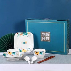 陶瓷餐具禮盒 碗勺禮盒 入厝禮盒 碗禮盒 餐具套組, 1個, 幸福食刻2碗2勺（禮盒包裝）