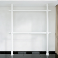 38파이 와이드 2단 행거 고강도 스틸 파이프 설치형 튼튼한 시스템 행거, 화이트