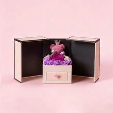 永生花禮盒成品七夕節禮物甜心熊玫瑰花禮盒首飾盒情人節, 粉盒紫色小熊 小號 1個